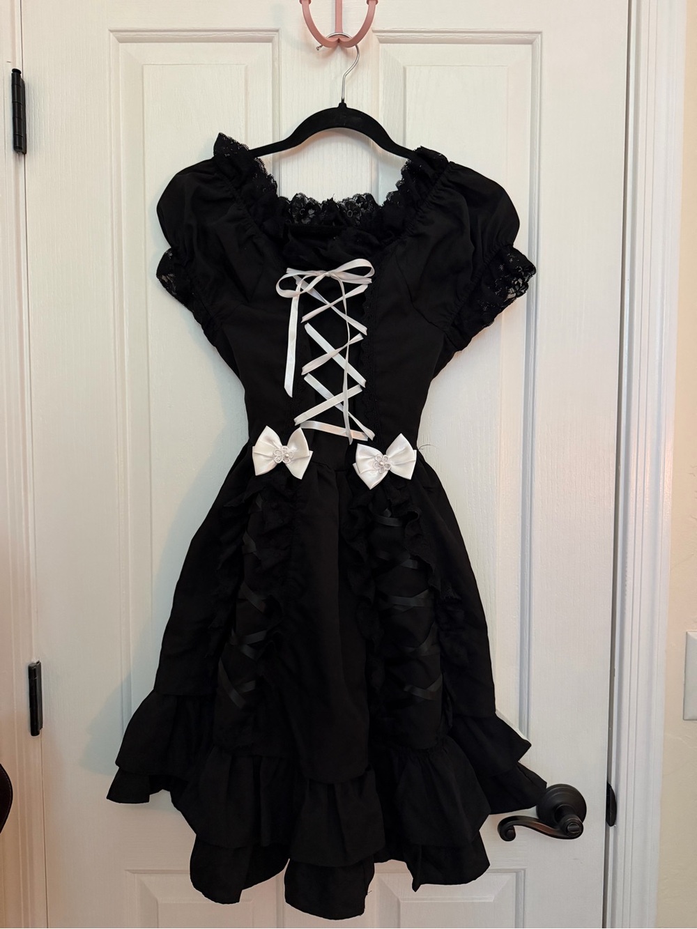 Halloween Costume : Black Dress with White Ribbon Accents
